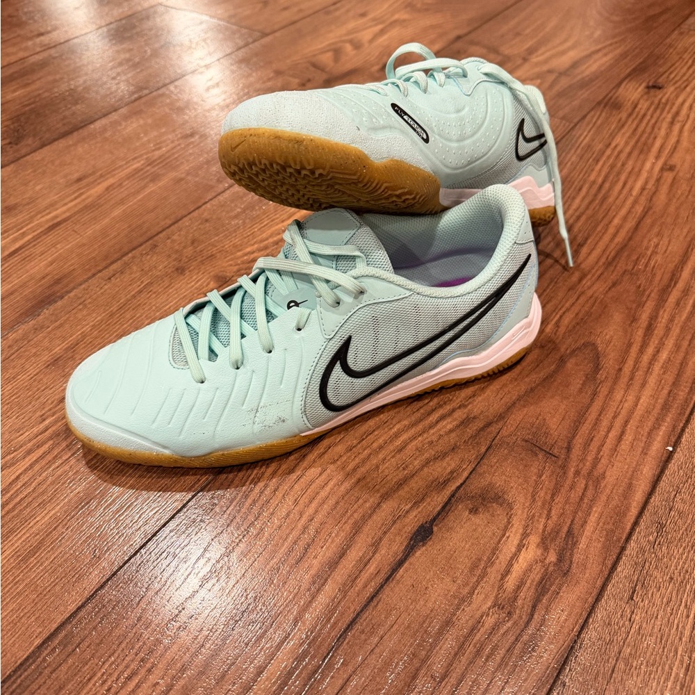 Nike Light Green Indoor Soccer Shoes with Black Swoosh